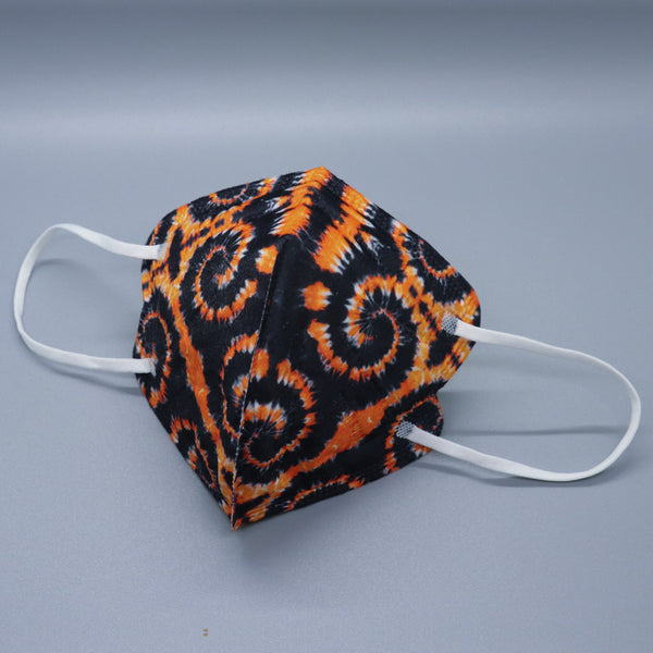 Orange and Black Tie Dye Kids KN95 Masks, Halloween Tie Dye Masks