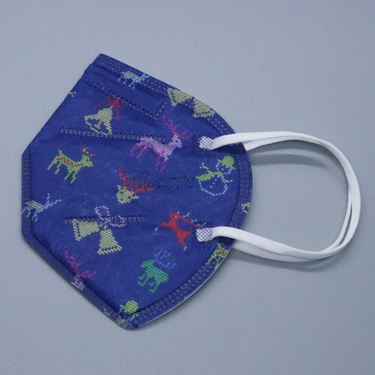 Blue Holiday Print Kids KN95 Masks - Traditional Shape